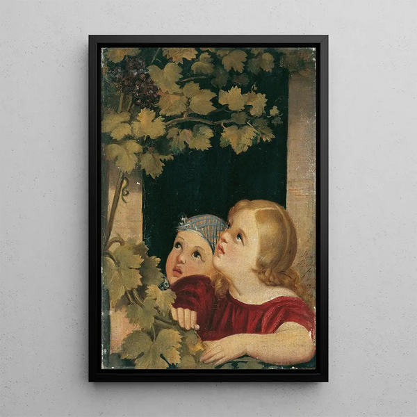 Two children at the window - Maria Beatrice — framed artwork on a wall