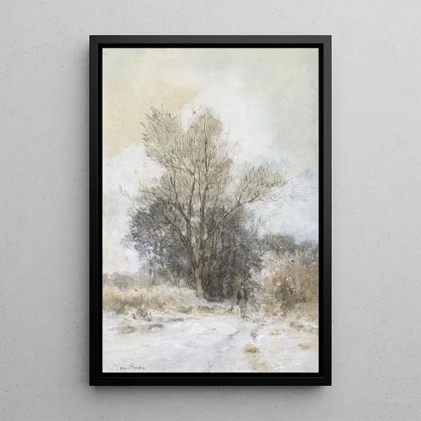 Promeneur dans la neige au bord d'un bois - Maria Bilders-van Bosse — framed artwork on a wall