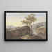 Landschapsschilderij met een waterval waarop een brug passeert, links een boer die twee koeien leidt, op de achtergrond een ruïne - Maria Dorothea Wagner — ingelijst kunstwerk aan de muur