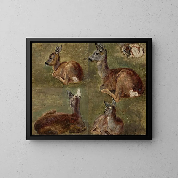 Schets van jonge herten - Maria Kazanowska — ingelijst kunstwerk aan de muur