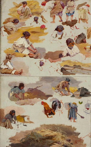 Maria KlassKazanowska - Studies of peasant women for the painting Building a cottage.webp