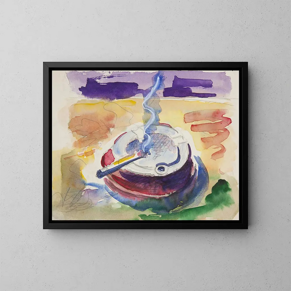 Papier en asbak - Marian Kopf — ingelijst kunstwerk aan de muur