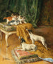 Twee Jack Russell en drie kittens - Marie-Yvonne Laur — weergave van het kunstwerk