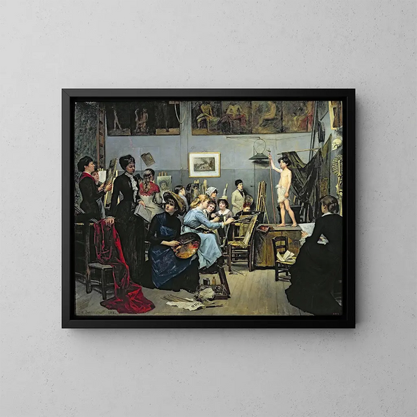 In het atelier - Marie Bashkirtseff — ingelijst kunstwerk aan de muur