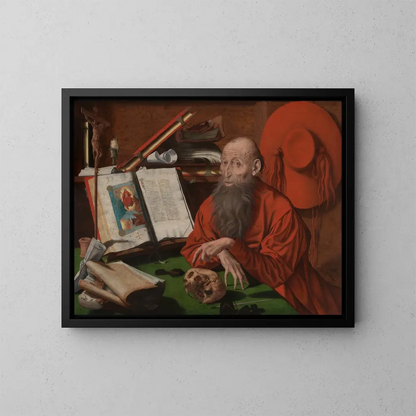 Sint Hieronymus - Marinus van Reymerswaele — ingelijst kunstwerk aan de muur