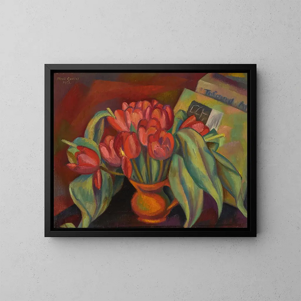 Natuurschildering met rode tulpen - Mark Gertler — ingelijst kunstwerk aan de muur