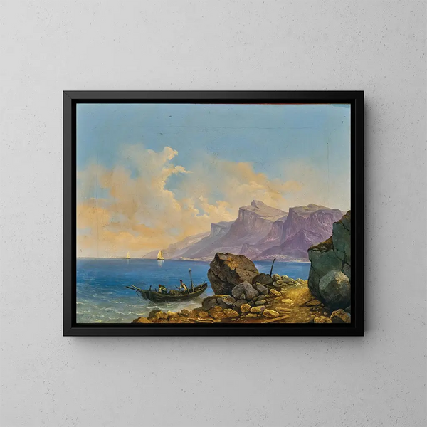 Een merenlandschap met een boot - Markus Pernhart — ingelijst kunstwerk aan de muur