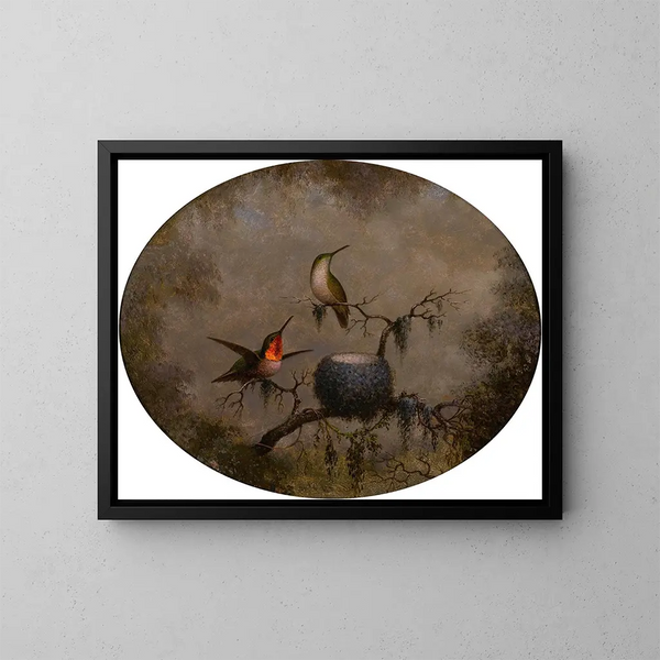 van Colibries en hun nest - Martin Johnson Heade — ingelijst kunstwerk aan de muur
