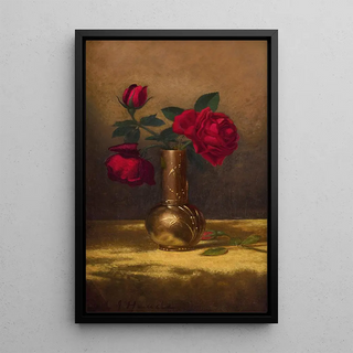 Martin Johnson Heade - Red Roses in a Japanese Vase on a Gold Velvet Cloth.webp