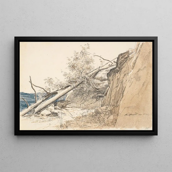 Martinus Rrbye - Tree Trunk Leaning Against a Rock Norway.webp
