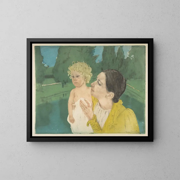 Aan de rand van de vijver - Mary Cassatt — ingelijst kunstwerk aan de muur