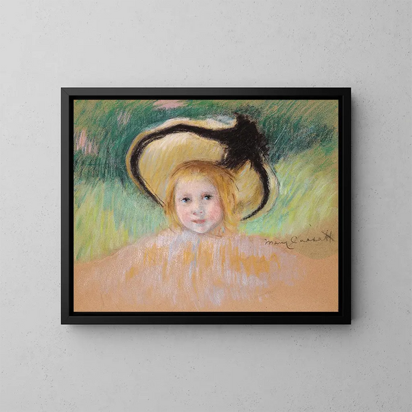 Meisje met zwarte lint hoed - Mary Cassatt — ingelijst kunstwerk aan de muur