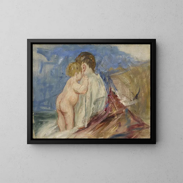 Moeder zittend met een baby staand naast haar in een landschap - Mary Cassatt — ingelijst kunstwerk aan de muur