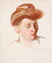 schets van het hoofd van Moeder Jeanne die naar beneden kijkt - Mary Cassatt — weergave van het kunstwerk