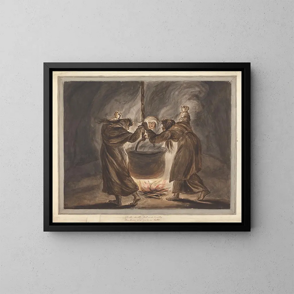 De drie heksen van Macbeth Dubbel, dubbel, werk en onrust - Mary Hoare — ingelijst kunstwerk aan de muur