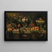 van een geschilderd doek met een bedekt tafel vol fruit en bloemen in een glazen vaas - Meester van de stilleven van Hartford — ingelijst kunstwerk aan de muur