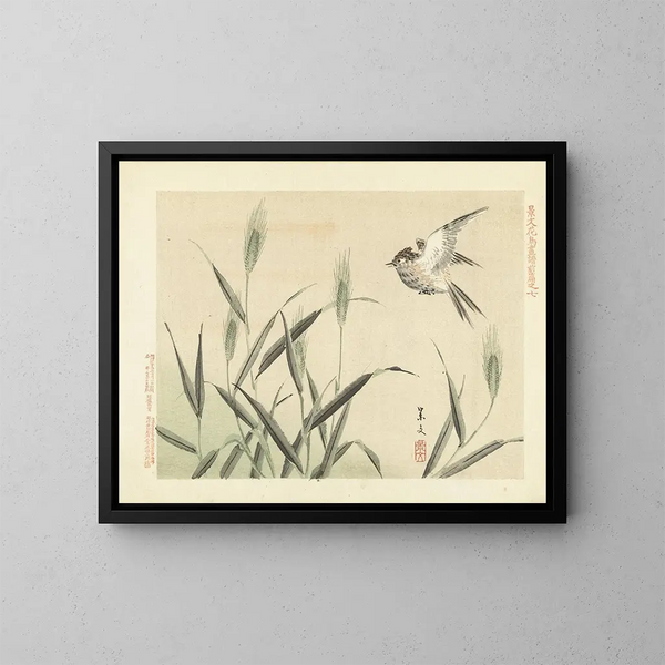 Gerst en lijster - Matsumura Keibun — ingelijst kunstwerk aan de muur