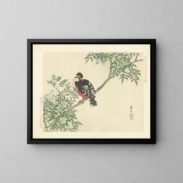 Sorbier en witte rugvogel - Matsumura Keibun — ingelijst kunstwerk aan de muur