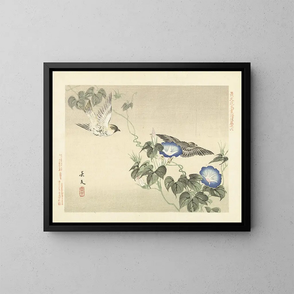 Liseron du Japon et sizerin flammé - Matsumura Keibun — ingelijst kunstwerk aan de muur