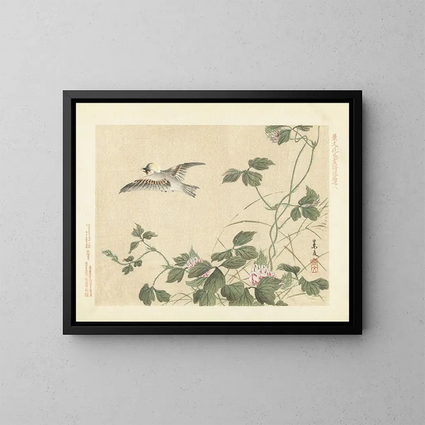 Kudzu en pimpelmees - Matsumura Keibun — ingelijst kunstwerk aan de muur