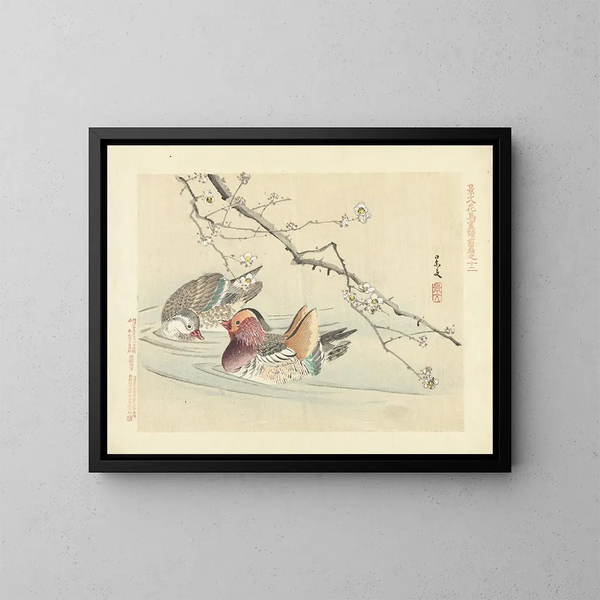Prunier en mandarijn eend - Matsumura Keibun — ingelijst kunstwerk aan de muur