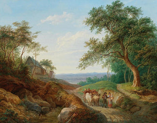 Matthias Rudolf Toma - A peasant couple with a timber cart in a vast Danube landscape.webp