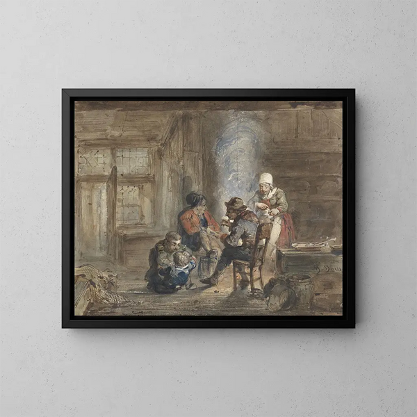 binnenlandschap met een familie rond een open haard - Matthijs Maris — ingelijst kunstwerk aan de muur