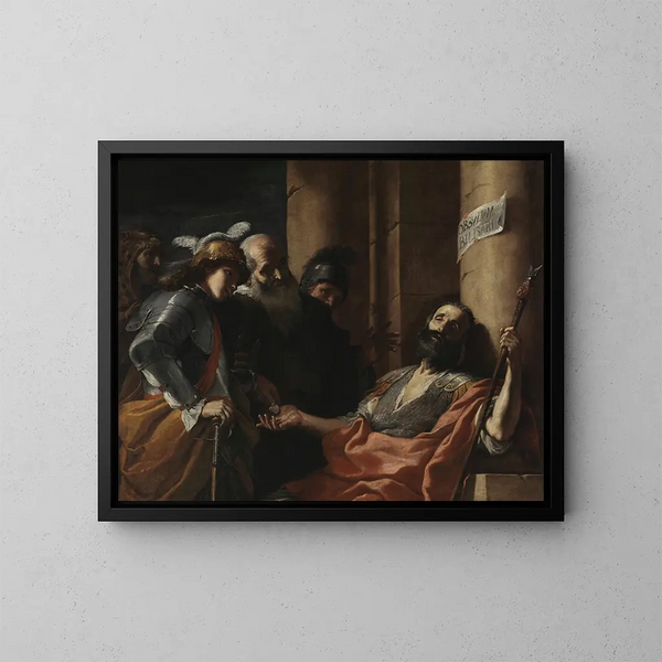Belisaire ontvangt de aalmoes - Mattia Preti — ingelijst kunstwerk aan de muur