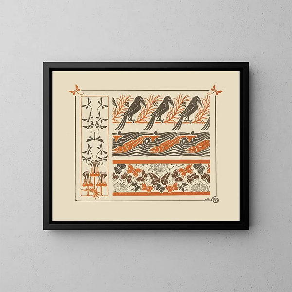 van een abstract ontwerp geïnspireerd door vogels, vissen, vlinders en libellen - Maurice Pillard Verneuil — ingelijst kunstwerk aan de muur