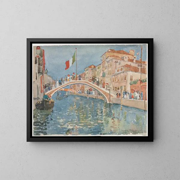 Een brug in Venetië - Maurice Prendergast — ingelijst kunstwerk aan de muur