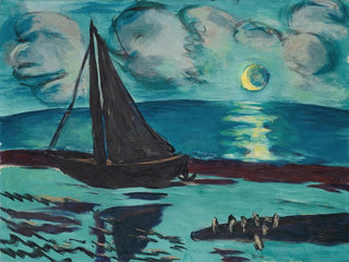 Nacht van de maan aan de rand van de zee - Max Beckmann — weergave van het kunstwerk