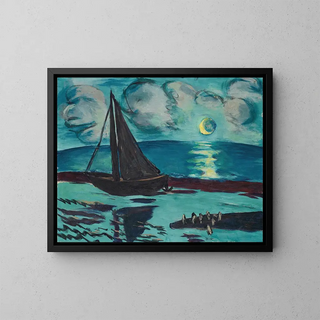 Nacht van de maan aan de rand van de zee - Max Beckmann — ingelijst kunstwerk aan de muur