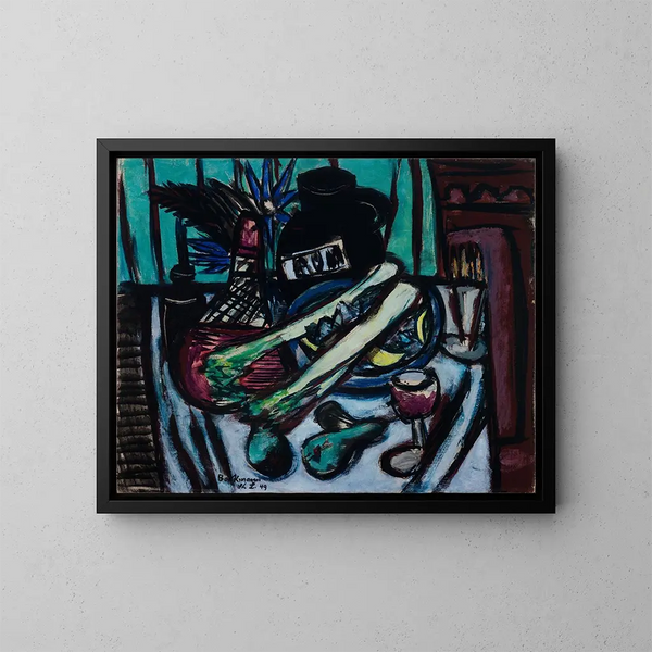 Natuurstudie met Chianti-fles en selderij - Max Beckmann — ingelijst kunstwerk aan de muur