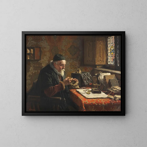 De muntenverzamelaar - Max Gaisser — ingelijst kunstwerk aan de muur