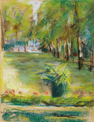 Max Liebermann - The Artists Garden Seen to the East from the Terrace with a View of the Birch Avenue and the Wannsee.webp
