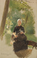 Jonge moeder onder de bomen - Max Liebermann — weergave van het kunstwerk