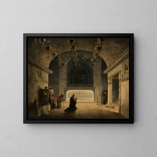 Binnenaanzicht van de crypte van de Geboortekerk in Bethlehem - Maxim Nikiforovich Vorobiev — ingelijst kunstwerk aan de muur