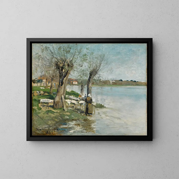 Lavandières aan de rand van een rivier nabij Nantes - Maxime Maufra — ingelijst kunstwerk aan de muur