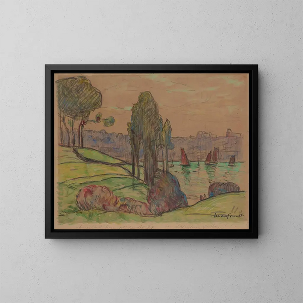 De rode zeilboten in Douarnenez - Maxime Maufra — ingelijst kunstwerk aan de muur