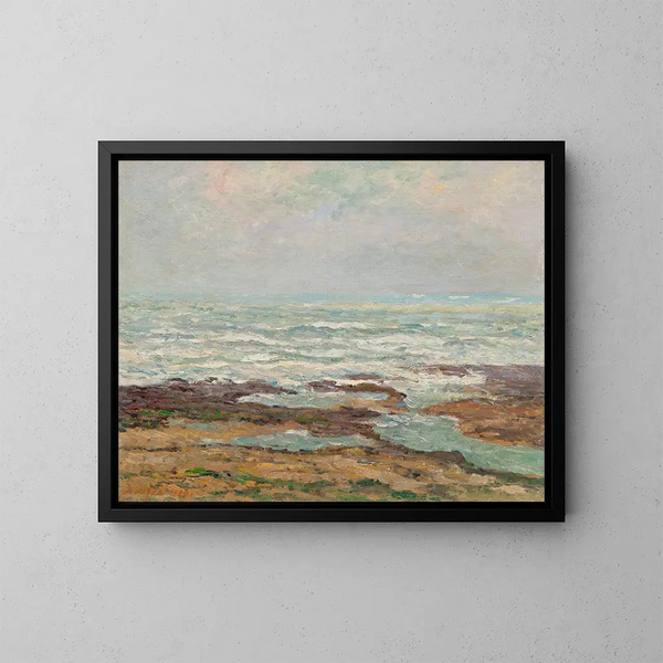Marine schilderij, opkomende zee bij Yport - Maxime Maufra — ingelijst kunstwerk aan de muur