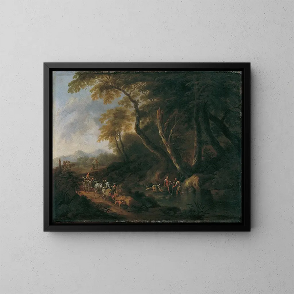 Boslandschap met een waterloop rechts - Maximilian Joseph Schinnagl — ingelijst kunstwerk aan de muur
