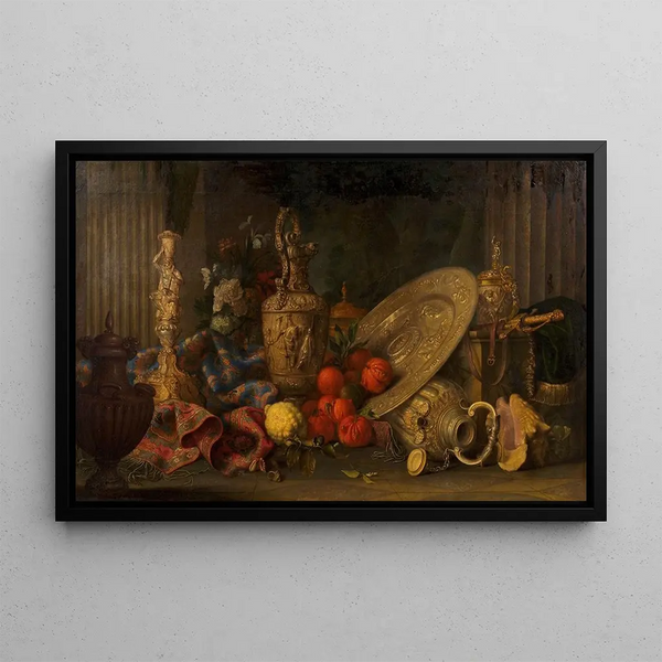 Meiffren Comte - Composition aux pices dargent tapis dOrient vase en porphyre coquillage bigarade et cdrat.webp