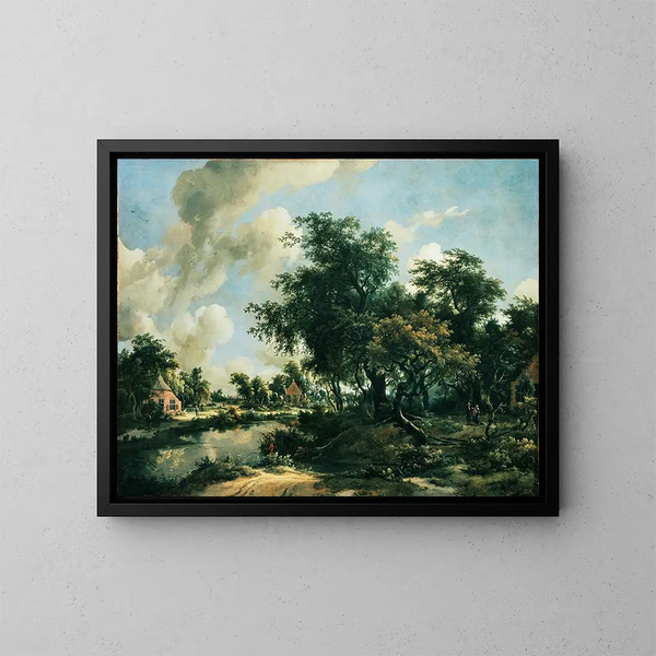 Een onweerslandschap - Meindert Hobbema — ingelijst kunstwerk aan de muur