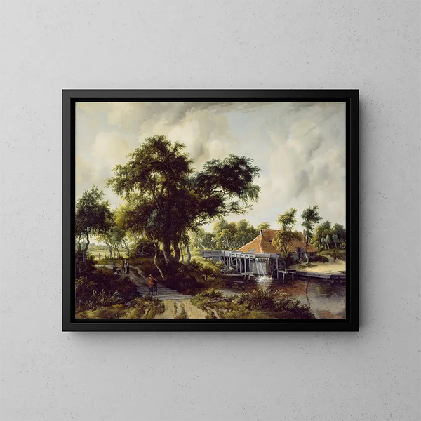 Een watermolen - Meindert Hobbema — ingelijst kunstwerk aan de muur
