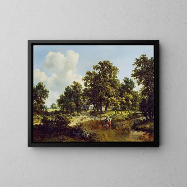De Omgeving van een Bos - Meindert Hobbema — ingelijst kunstwerk aan de muur