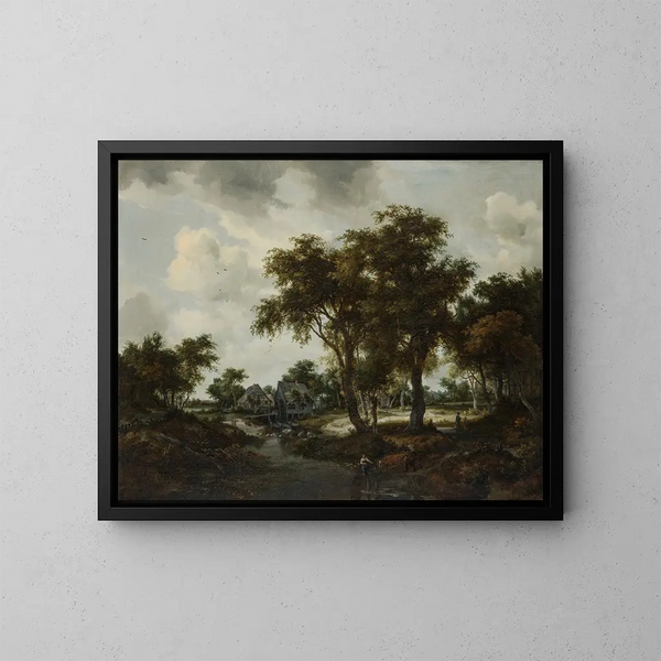 De watermolen, het landschap van Trevor - Meindert Hobbema — ingelijst kunstwerk aan de muur