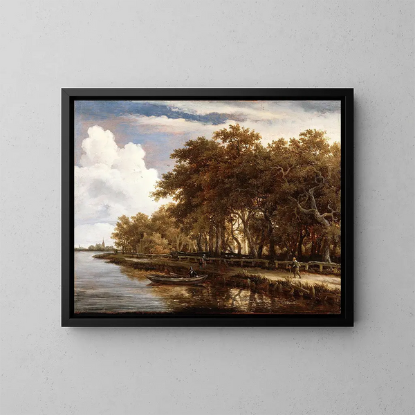 Vue le long de l'Amstel - Meindert Hobbema — ingelijst kunstwerk aan de muur