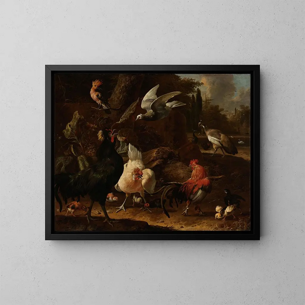 Vogels in een park - Melchior d'Hondecoeter — ingelijst kunstwerk aan de muur