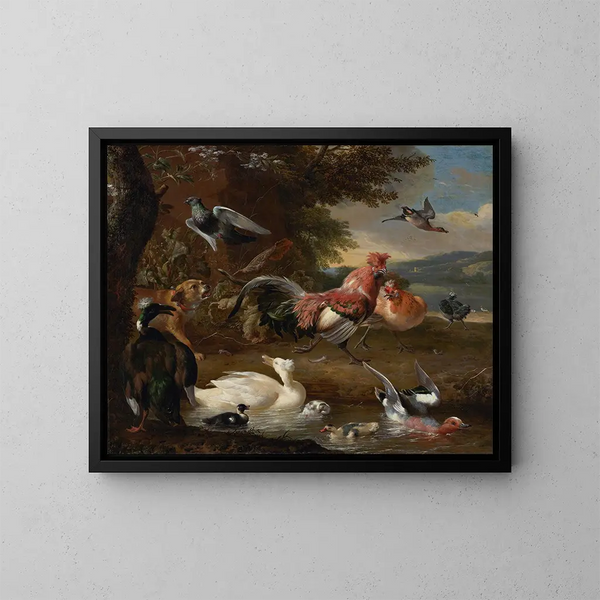 van kippen en eenden - Melchior d'Hondecoeter — ingelijst kunstwerk aan de muur