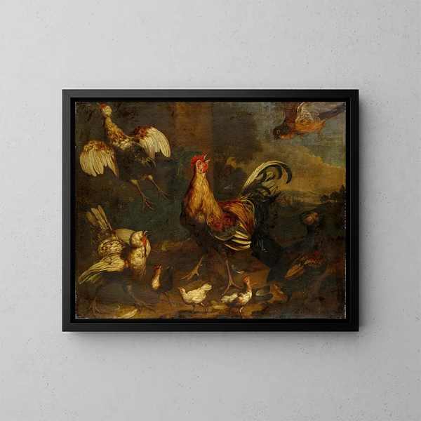 Commotion dans le poulailler - Melchior d'Hondecoeter — ingelijst kunstwerk aan de muur